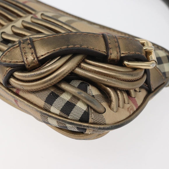 BURBERRY Nova Check Shoulder Bag PVC Beige Gold Auth bs35011