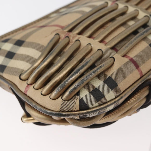 BURBERRY Nova Check Shoulder Bag PVC Beige Gold Auth bs35011