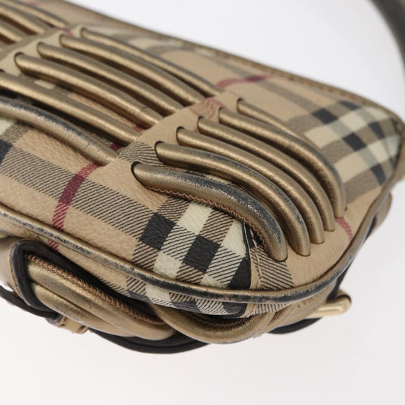 BURBERRY Nova Check Shoulder Bag PVC Beige Gold Auth bs35011
