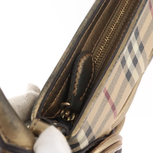 BURBERRY Nova Check Shoulder Bag PVC Beige Gold Auth bs35011