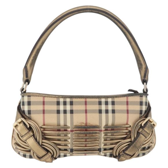 BURBERRY Nova Check Shoulder Bag PVC Beige Gold Auth bs35011