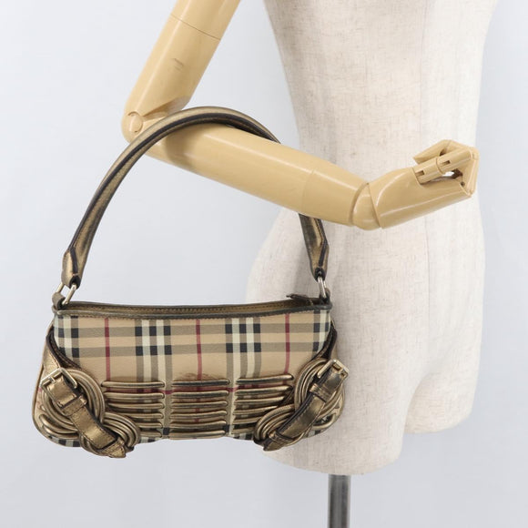 BURBERRY Nova Check Shoulder Bag PVC Beige Gold Auth bs35011