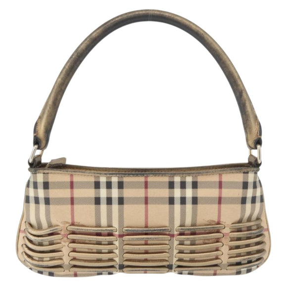 BURBERRY Nova Check Shoulder Bag PVC Beige Gold Auth bs35011