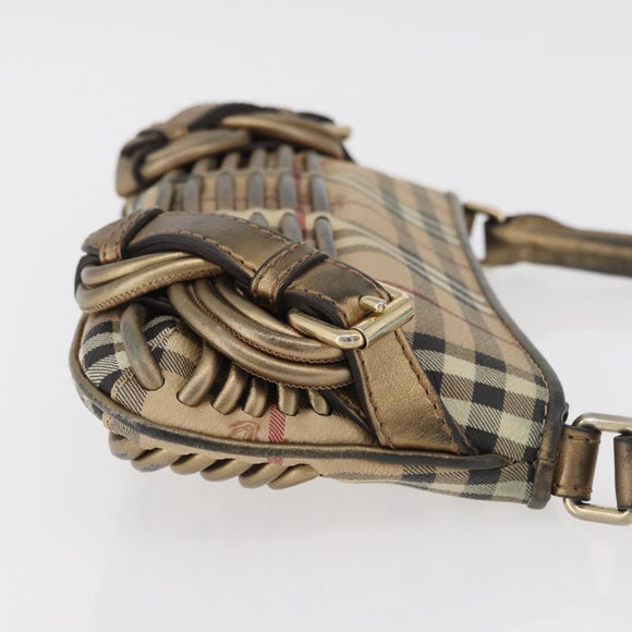 BURBERRY Nova Check Shoulder Bag PVC Beige Gold Auth bs35011