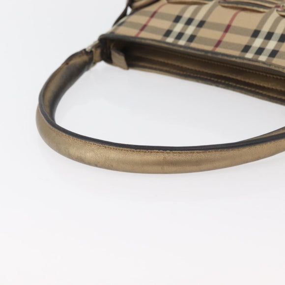 BURBERRY Nova Check Shoulder Bag PVC Beige Gold Auth bs35011