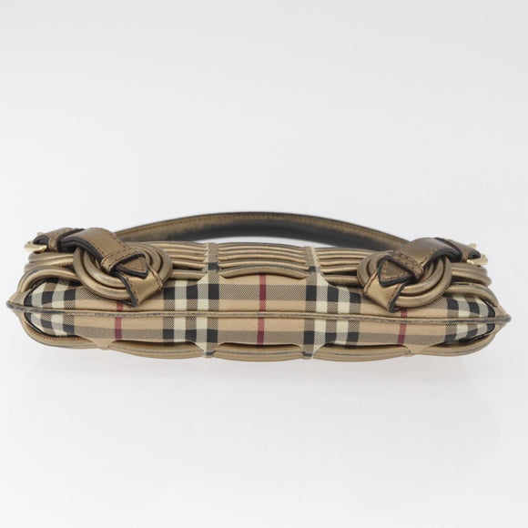 BURBERRY Nova Check Shoulder Bag PVC Beige Gold Auth bs35011
