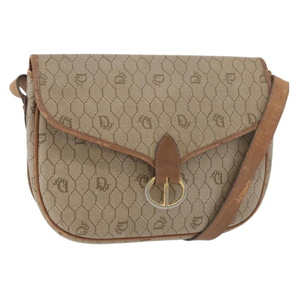 Christian Dior Honeycomb Canvas Shoulder Bag PVC Beige Gold Auth bs35012