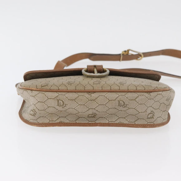 Christian Dior Honeycomb Canvas Shoulder Bag PVC Beige Gold Auth bs35012