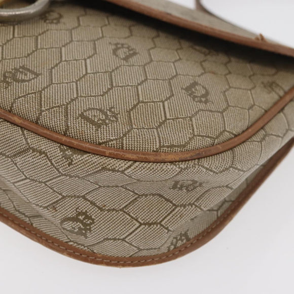 Christian Dior Honeycomb Canvas Shoulder Bag PVC Beige Gold Auth bs35012