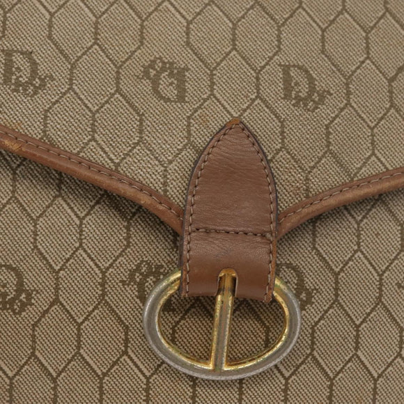 Christian Dior Honeycomb Canvas Shoulder Bag PVC Beige Gold Auth bs35012