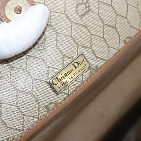 Christian Dior Honeycomb Canvas Shoulder Bag PVC Beige Gold Auth bs35012