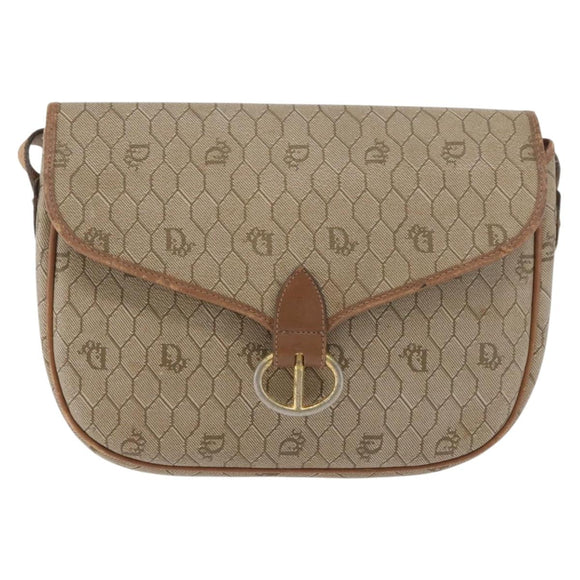 Christian Dior Honeycomb Canvas Shoulder Bag PVC Beige Gold Auth bs35012