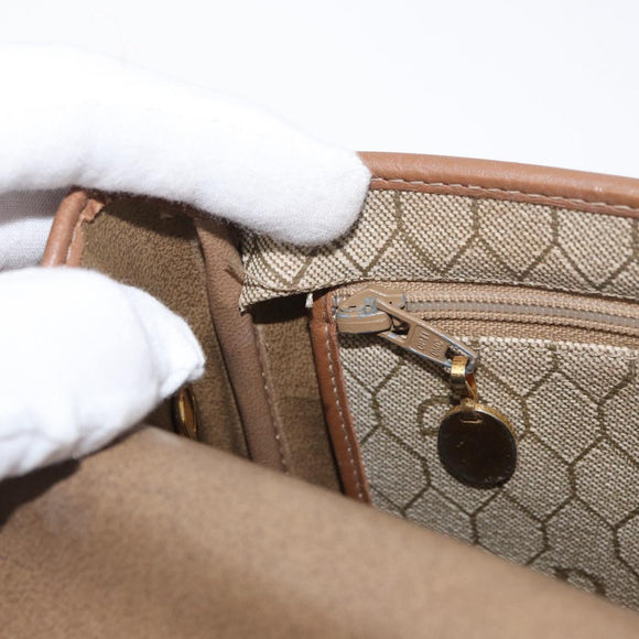 Christian Dior Honeycomb Canvas Shoulder Bag PVC Beige Gold Auth bs35012