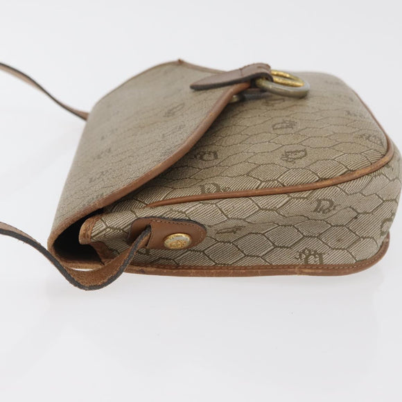 Christian Dior Honeycomb Canvas Shoulder Bag PVC Beige Gold Auth bs35012