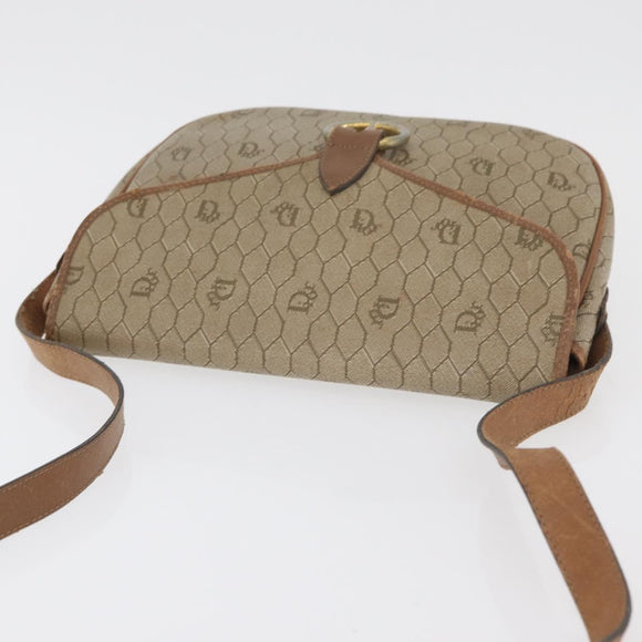 Christian Dior Honeycomb Canvas Shoulder Bag PVC Beige Gold Auth bs35012