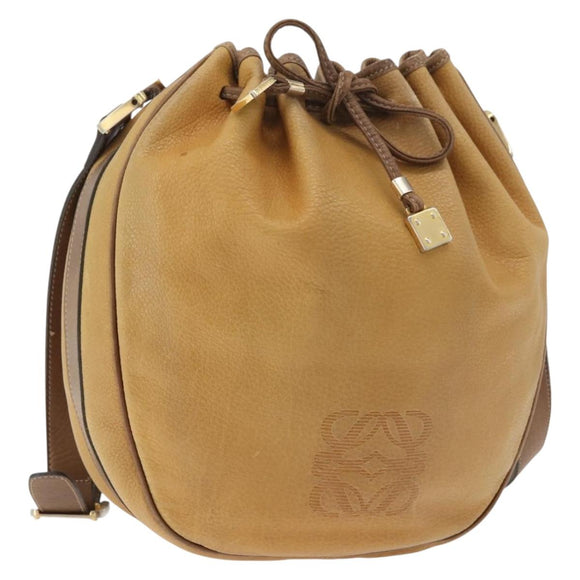 LOEWE Anagram Purse Shoulder Bag Leather Yellow Gold Auth bs35017