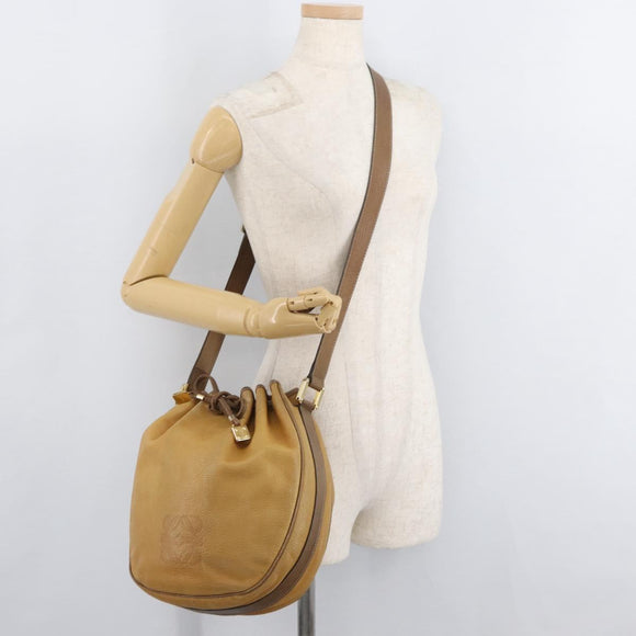 LOEWE Anagram Purse Shoulder Bag Leather Yellow Gold Auth bs35017