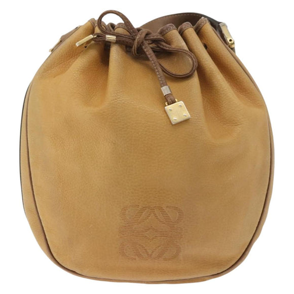 LOEWE Anagram Purse Shoulder Bag Leather Yellow Gold Auth bs35017