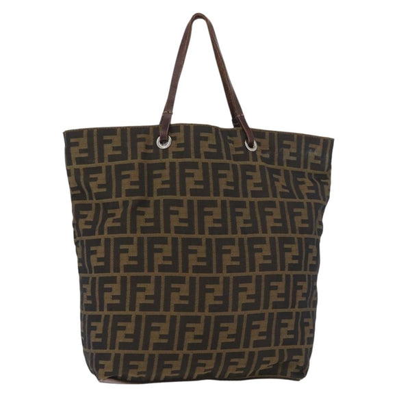 FENDI Zucca Canvas Tote Bag Black Brown Auth bs35018