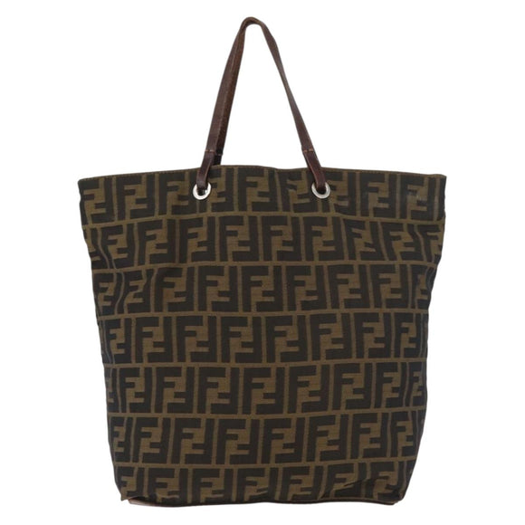 FENDI Zucca Canvas Tote Bag Black Brown Auth bs35018