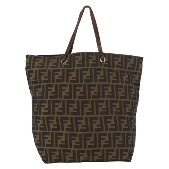 FENDI Zucca Canvas Tote Bag Black Brown Auth bs35018