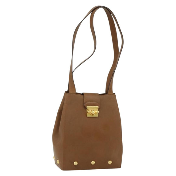 Salvatore Ferragamo Tote Bag Leather Brown Gold Auth bs35019