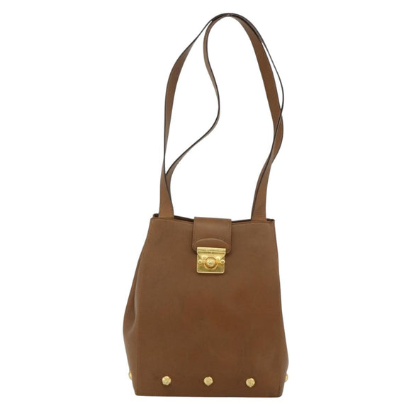 Salvatore Ferragamo Tote Bag Leather Brown Gold Auth bs35019