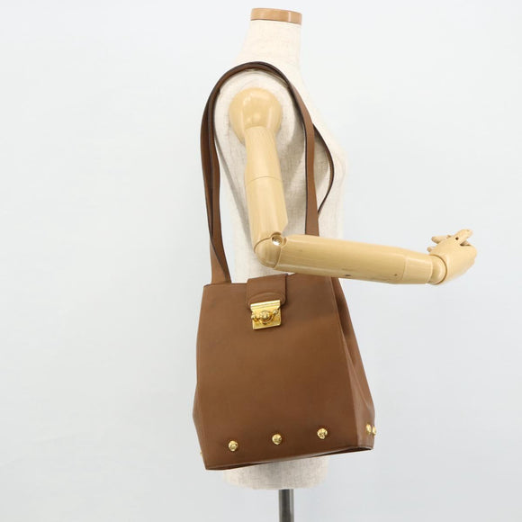 Salvatore Ferragamo Tote Bag Leather Brown Gold Auth bs35019