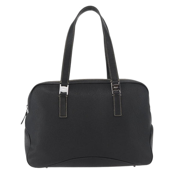 Salvatore Ferragamo Vala Tote Bag Leather Black Silver Auth bs35020