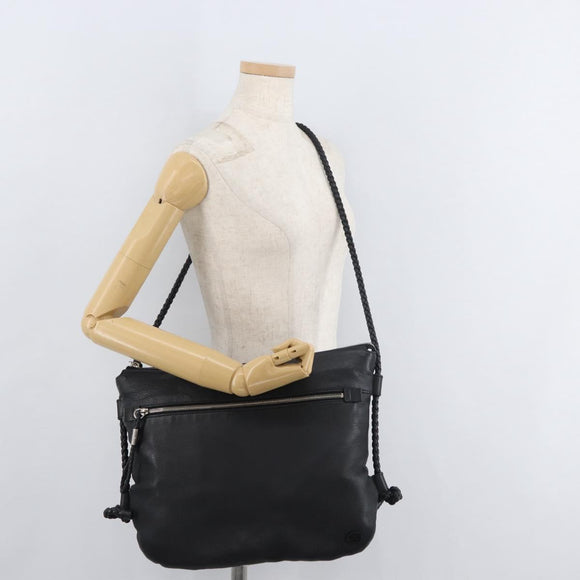 GUCCI Shoulder Bag Leather Black Silver 268244 Auth bs35022