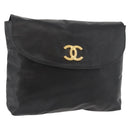 CHANEL Pouch Coated Canvas Black Gold CC Auth bs35024-1