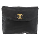 CHANEL Pouch Coated Canvas Black Gold CC Auth bs35024-13