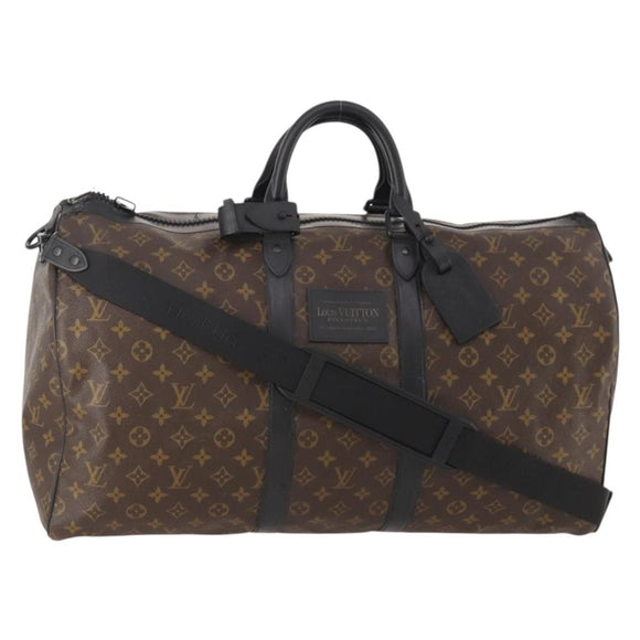 LOUIS VUITTON Monogram Macassar Keepall Bandouliere 55 Bag M56714 Auth bs35027