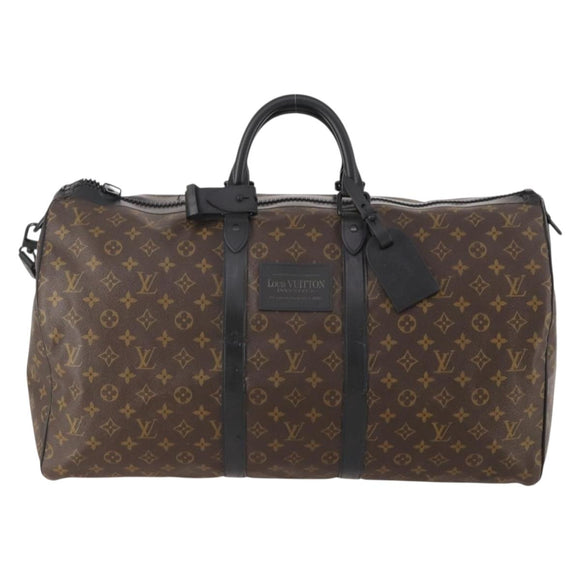 LOUIS VUITTON Monogram Macassar Keepall Bandouliere 55 Bag M56714 Auth bs35027
