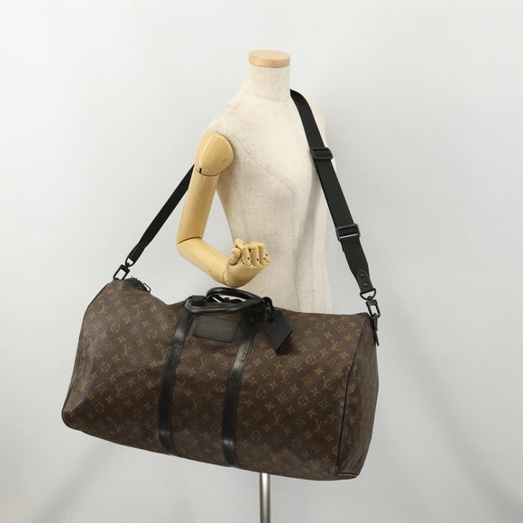 LOUIS VUITTON Monogram Macassar Keepall Bandouliere 55 Bag M56714 Auth bs35027