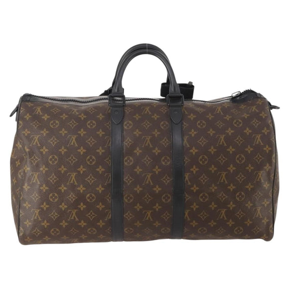 LOUIS VUITTON Monogram Macassar Keepall Bandouliere 55 Bag M56714 Auth bs35027