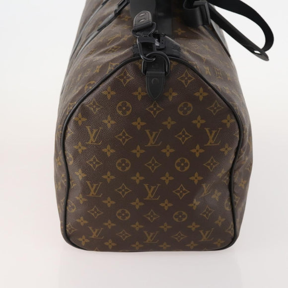 LOUIS VUITTON Monogram Macassar Keepall Bandouliere 55 Bag M56714 Auth bs35027