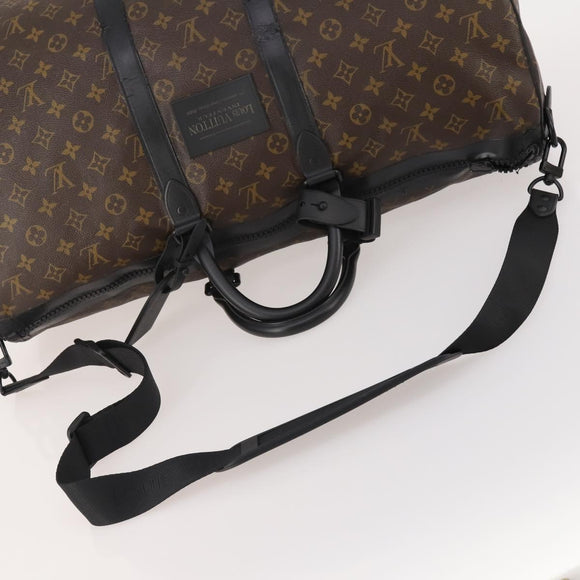 LOUIS VUITTON Monogram Macassar Keepall Bandouliere 55 Bag M56714 Auth bs35027