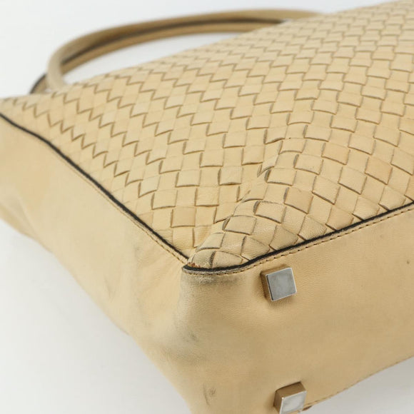 BOTTEGA VENETA INTRECCIATO Tote Bag Leather Beige Silver Auth bs35029A