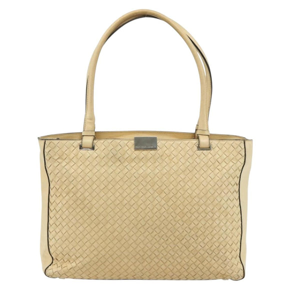 BOTTEGA VENETA INTRECCIATO Tote Bag Leather Beige Silver Auth bs35029A