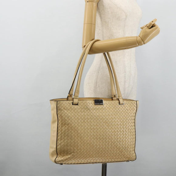 BOTTEGA VENETA INTRECCIATO Tote Bag Leather Beige Silver Auth bs35029A