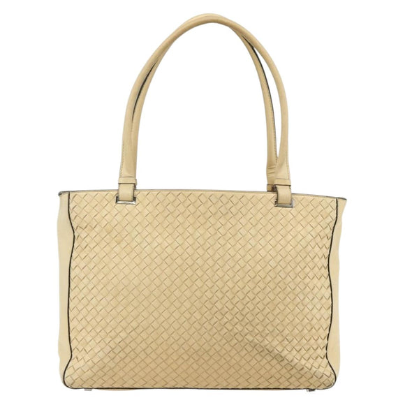 BOTTEGA VENETA INTRECCIATO Tote Bag Leather Beige Silver Auth bs35029A