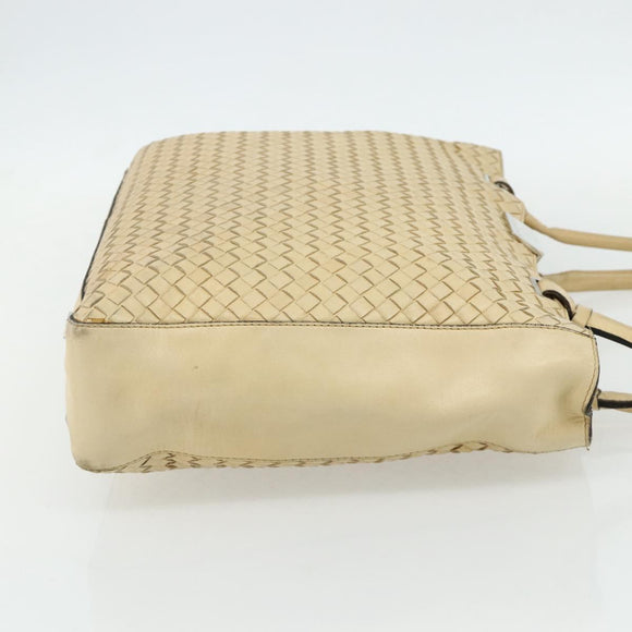 BOTTEGA VENETA INTRECCIATO Tote Bag Leather Beige Silver Auth bs35029A