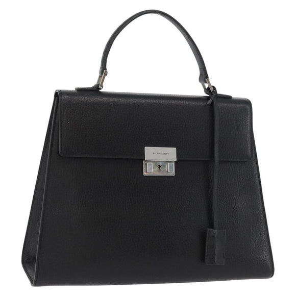 BURBERRY Hand Bag Leather Black Silver Auth bs35033A