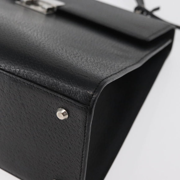 BURBERRY Hand Bag Leather Black Silver Auth bs35033A