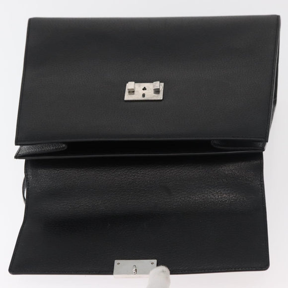 BURBERRY Hand Bag Leather Black Silver Auth bs35033A