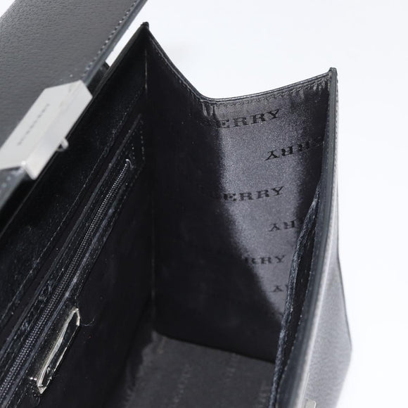 BURBERRY Hand Bag Leather Black Silver Auth bs35033A