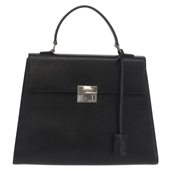 BURBERRY Hand Bag Leather Black Silver Auth bs35033A