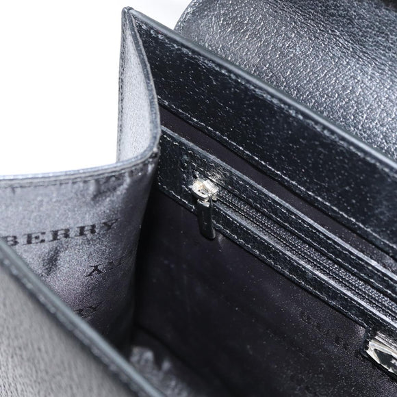 BURBERRY Hand Bag Leather Black Silver Auth bs35033A