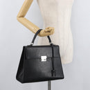 BURBERRY Hand Bag Leather Black Silver Auth bs35033A-23